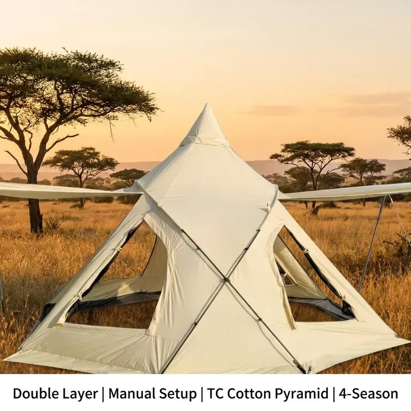 Outdoor Camping Tent Canopy Two-in-One Large Space Portable Foldable Pyramid Full Set Equipment 2000-3000mm Waterproof Cotton