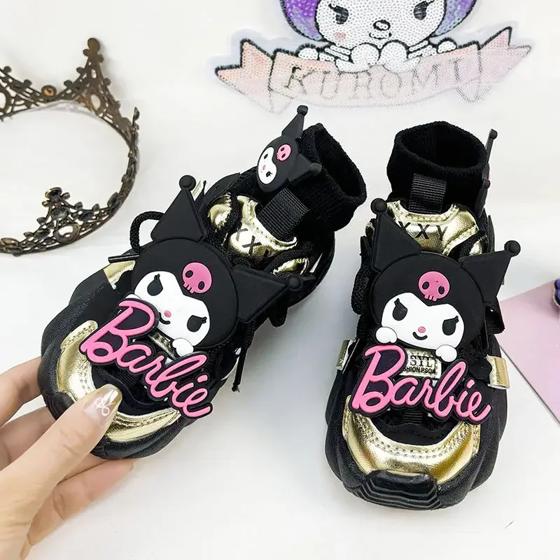 Sapatilhas casuais respiráveis para crianças, Sapatos esportivos Kawaii Sanrio Mesh, Pingente Y2k Kuromi Doce, Presentes para crianças, Primavera