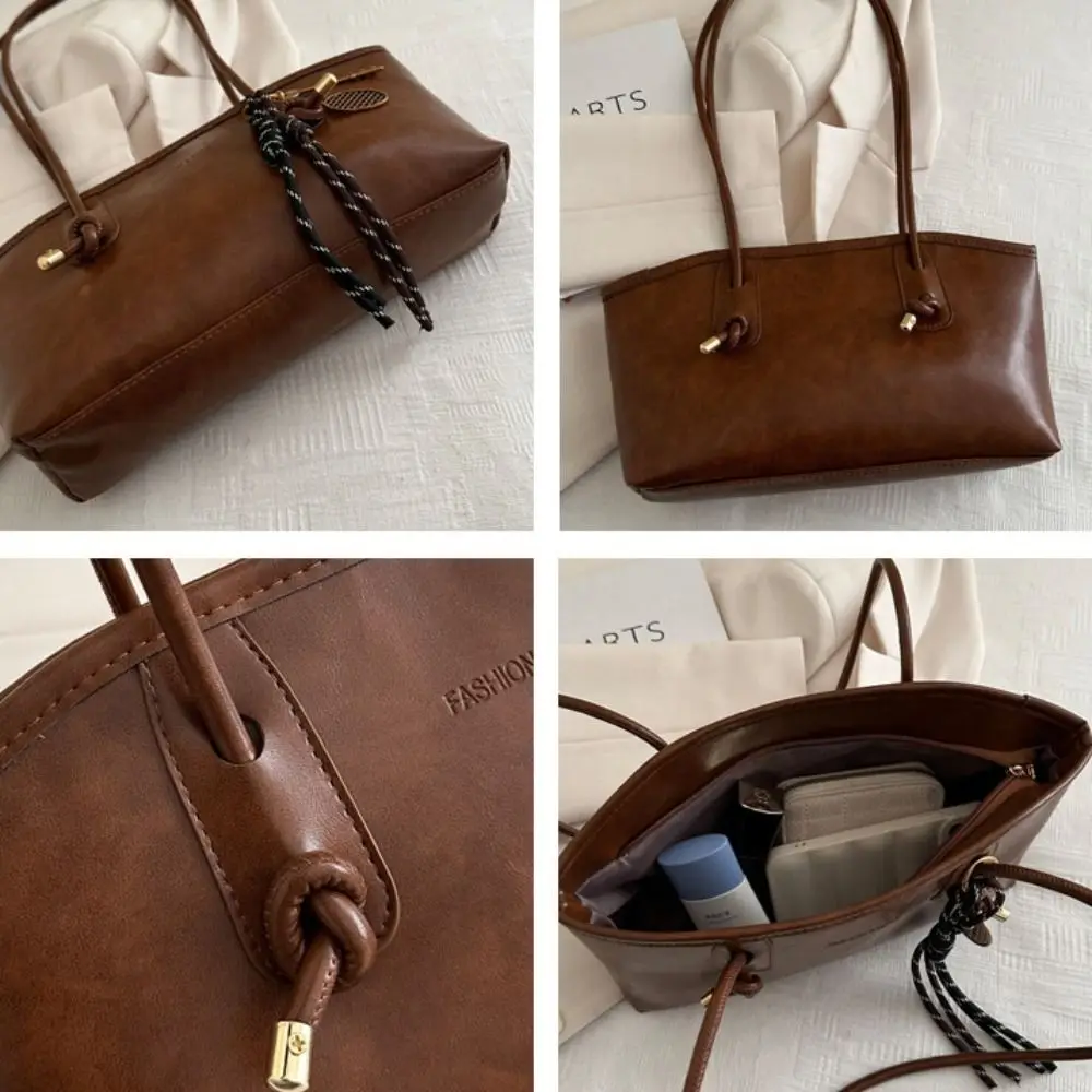 カジュアルヴィンテージ韓国風バッグ大容量脇の下PUレザーバッグハンドバッグ脇の下レトロトートバッグ女の子