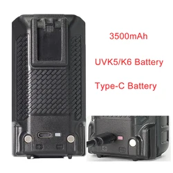 Quansheng UV-K6 Battery DC 7.2V 2000/3500mAh Type-C Charge Rechargeable Battery BPK5 For Walkie Talkie UVK5 UV K58 Two Way Radio