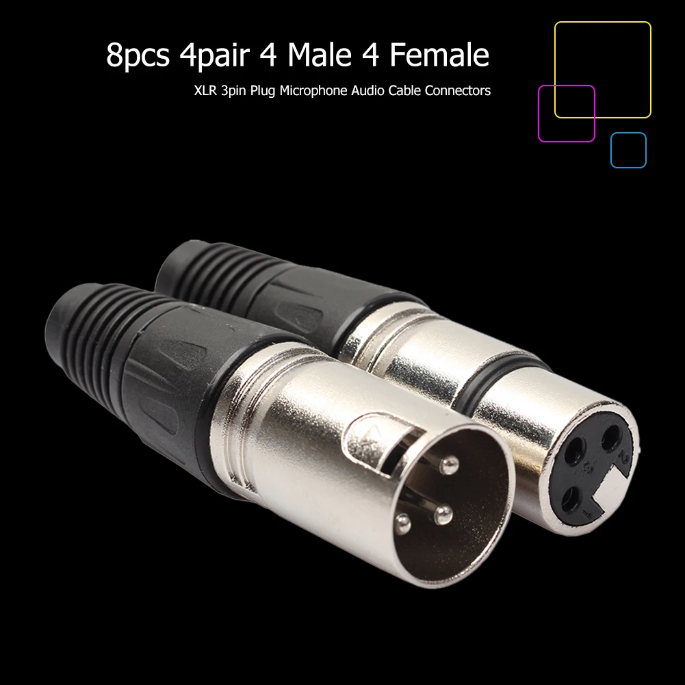 8pcs MIC Cable Terminal 4 Male 4 Female 3Pin Cannon XLR Connector Zinc Alloy Socket Panel Mount Chassis for Power Amplifier