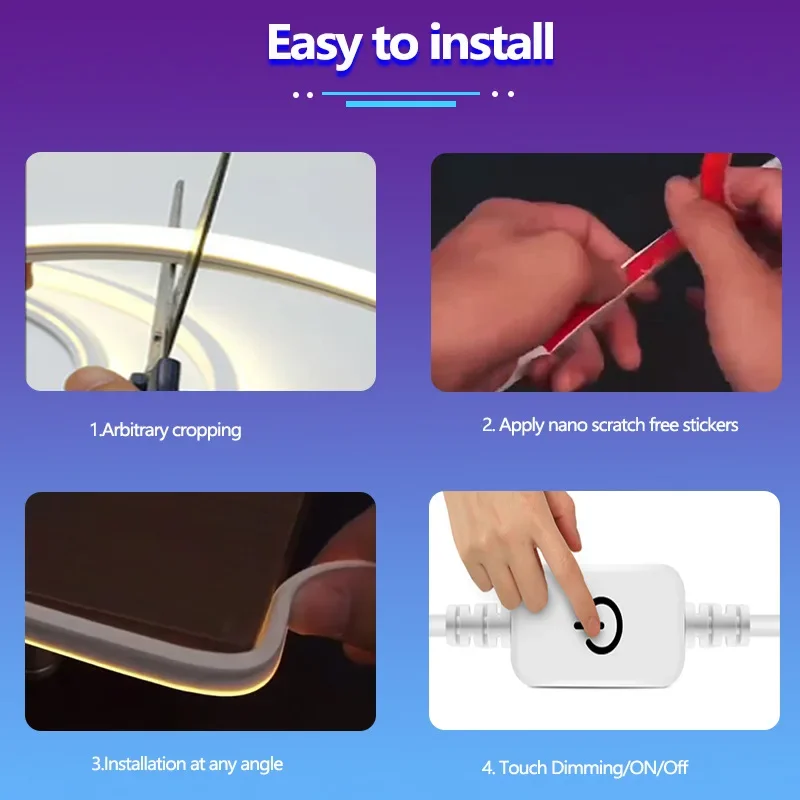 LED Flexible Strip Lights 1M/2M/3M/4M/5M Touch Sensor Waterproof Neon Light for Bedroom Decor Living Room Kitchen Cabinets Light