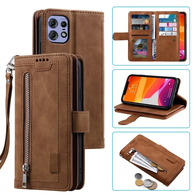 Zipper Wallet Case For Motorola Edge 70 5G Leather Flip Book Funda Moto Edge 60 Fusion 50 Neo 60s Pro X50 Ultra X70 Air Cover