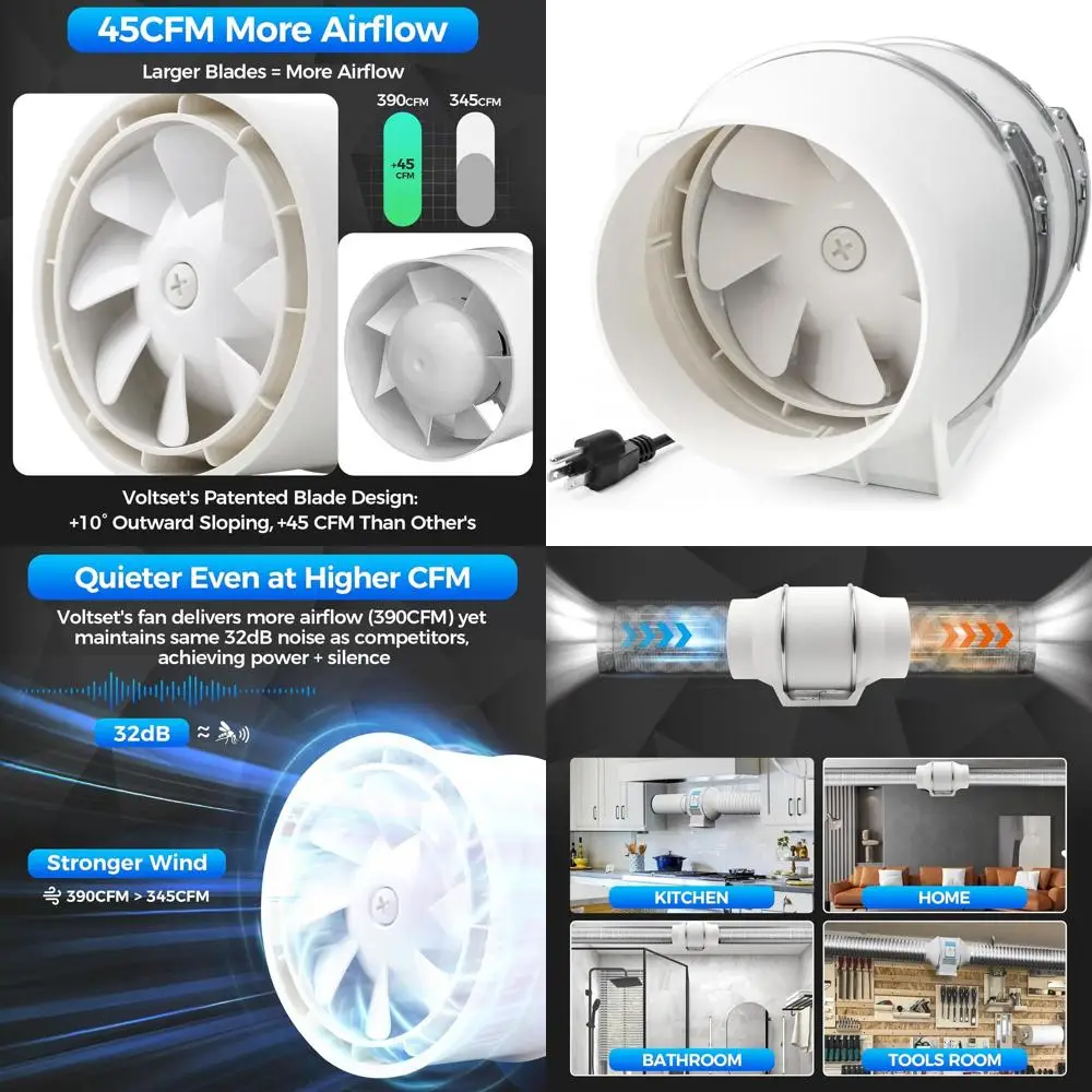 

6 Inch Inline Ventilation Exhaust Fan for Bathroom, Kitchen, Grow Tent, Hydroponics, 3D Printer