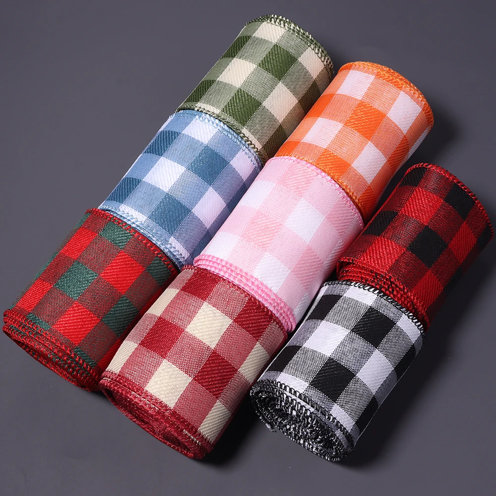 3Yards New 6.3cm Plaid Ribbon Wedding Christmas Decoration DIY Sewing Fabric Handmade Bow Gingham Ribbon Flower Gift Packaging