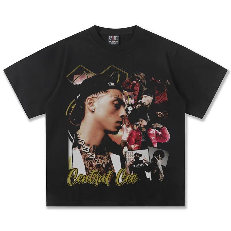 Central Cee Collage Graphic T-Shirt Unisex Oversized Hip Hop Rapper Casual Cotton Short Sleeve Streetwear Trendy Top