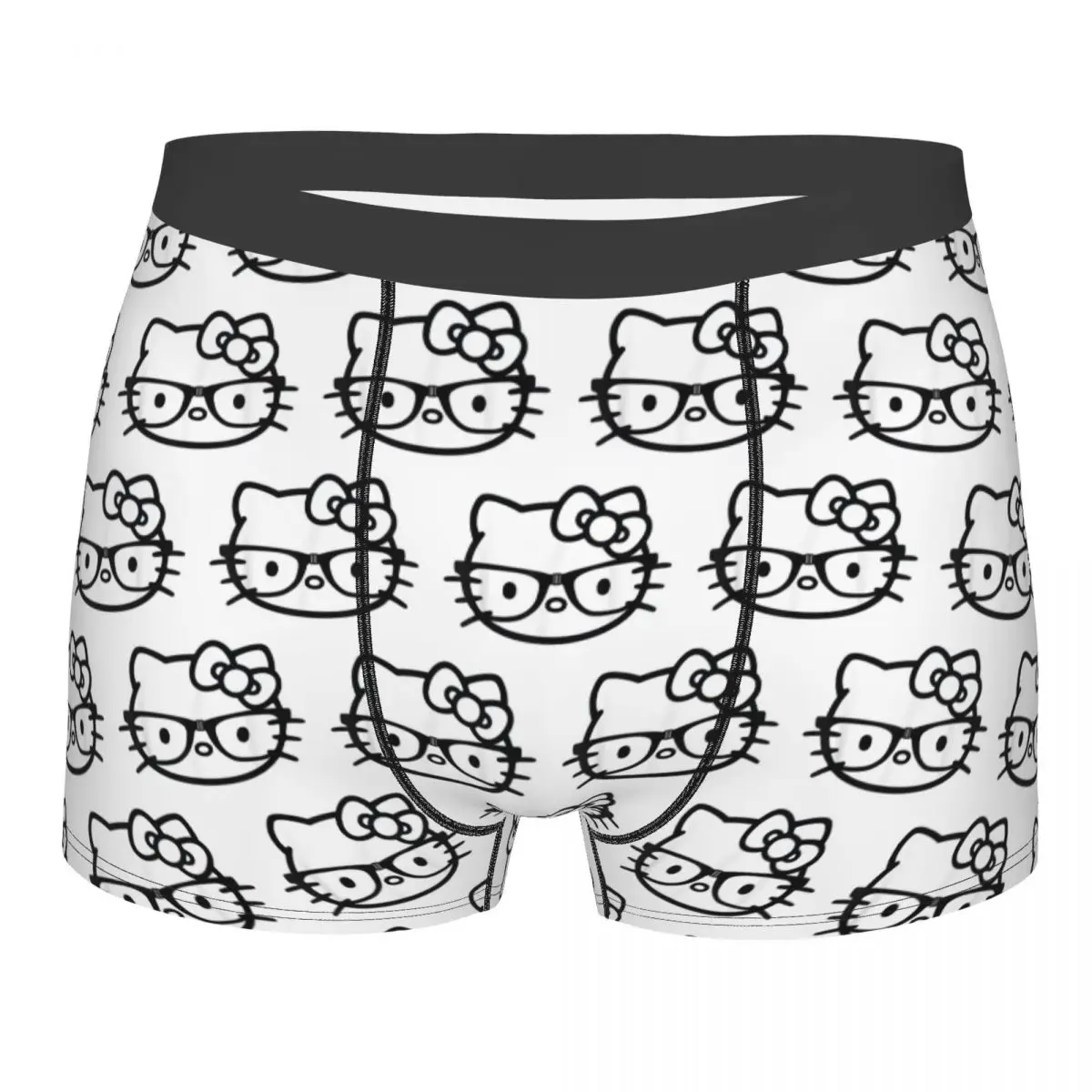 Men Hello Kitty Black And White Nerd Glasses Boxers Humorous Gifts Underwear Shorts Men's Boxer Briefs Quilt Underpants Cozy