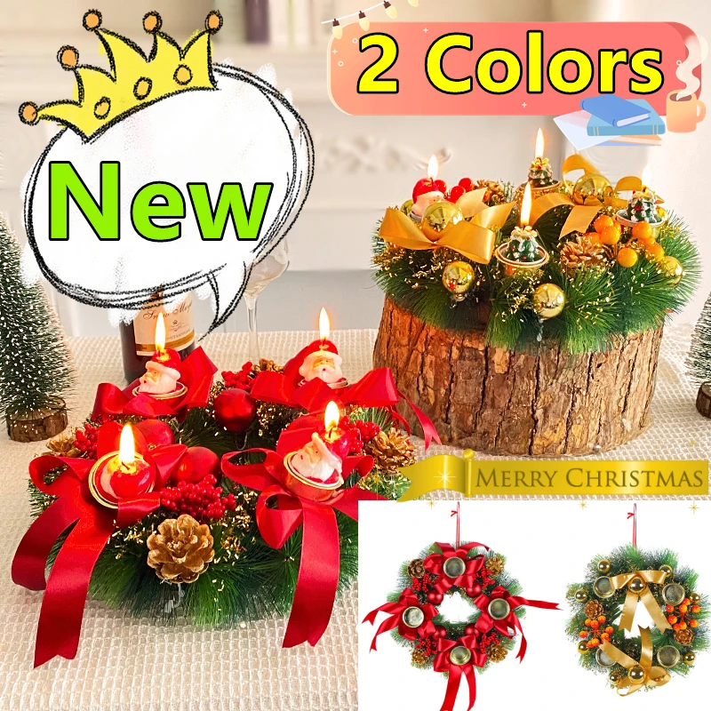 2 Colors Christmas Candlestick Wreath Candle Holder Door Ornaments Christmas Decoration Window Props Table Wedding Arrangement