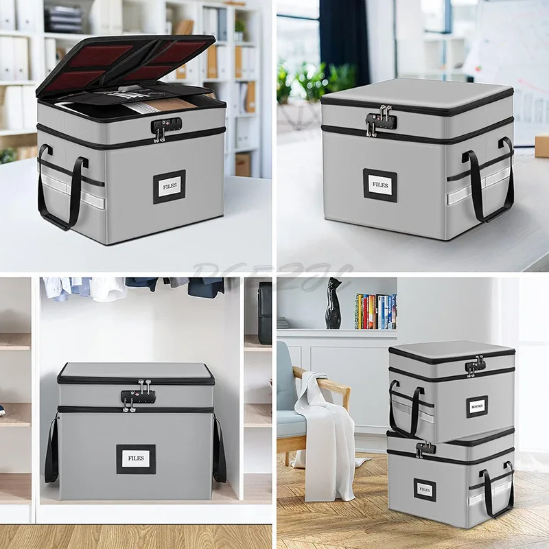 Fireproof and Waterproof Double-layer File Storage Box Valuable Data Archive Box Locked Safe Box