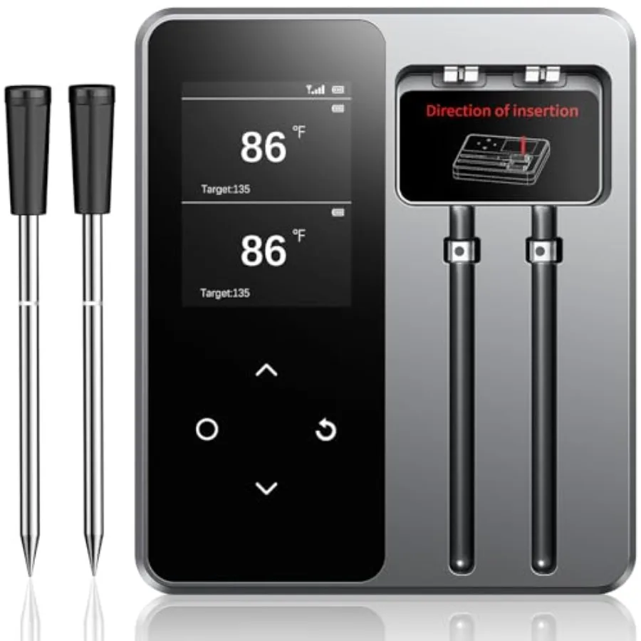 

Wireless Meat Thermometer with App Control 600FT Bluetooth Range 2 Probes and 6 Sensors 0.5S Instant Read LCD Display IP67 Wate