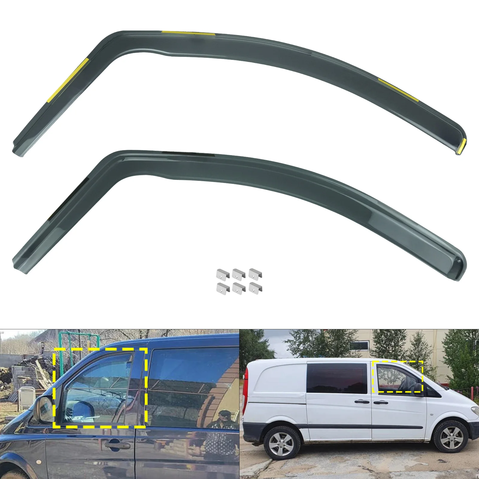 2pcs Tint Front Window Wind Rain Sun Guard Deflectors Protector Tea Translucent For Mercedes Vito Viano W639 Van 2003-2014