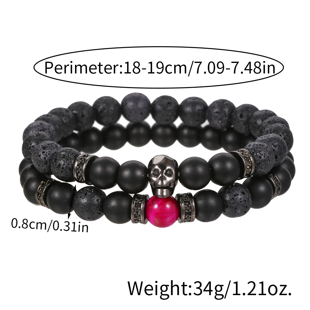 8mm Black Energy Yoga Skull Charm Bracelet For Men Women Natural Matte Lava Stones Buddhist Strand Beads Bracelets Jewelry