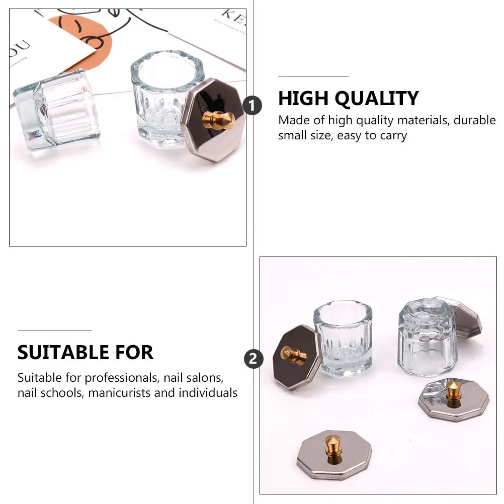 3Pcs Octagon Nail Art Cup Crystal Glass Jar Lid Easy Clean Spill Proof Container Refillable Nail Acrylic Liquid Powder Manicure