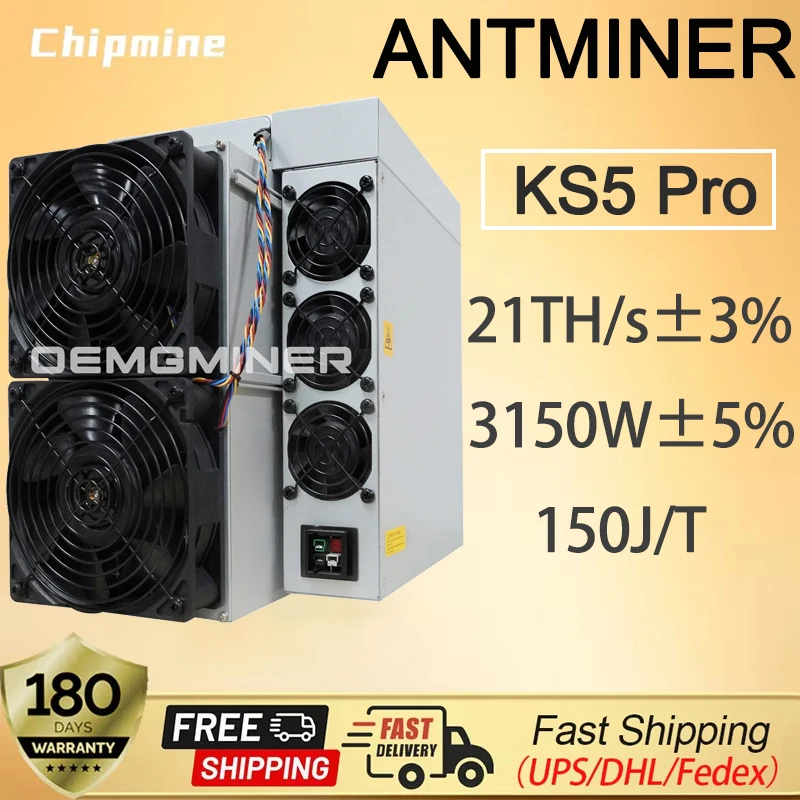 New Bitmain Antminer KS5 Pro 21Th/s 3150W Kaspa Miner KHeavy HashAlgorithm Asic Miner with Power Supply