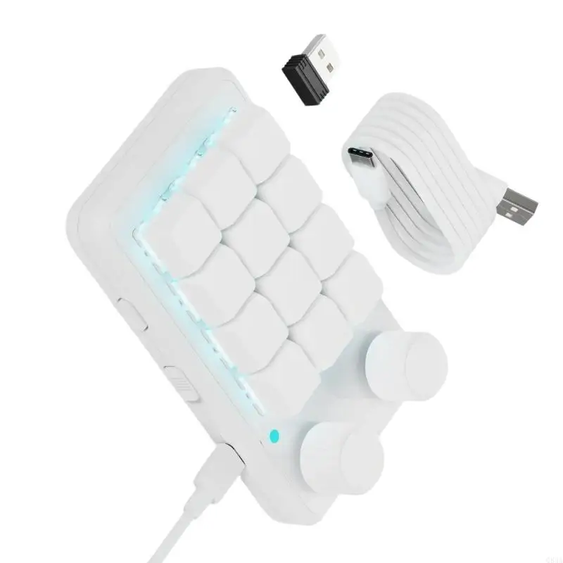 Q84A 12 Macros mecânicos -chave Pad com iluminações RGBs, botões gêmeos rotativos para jogos e produtividade