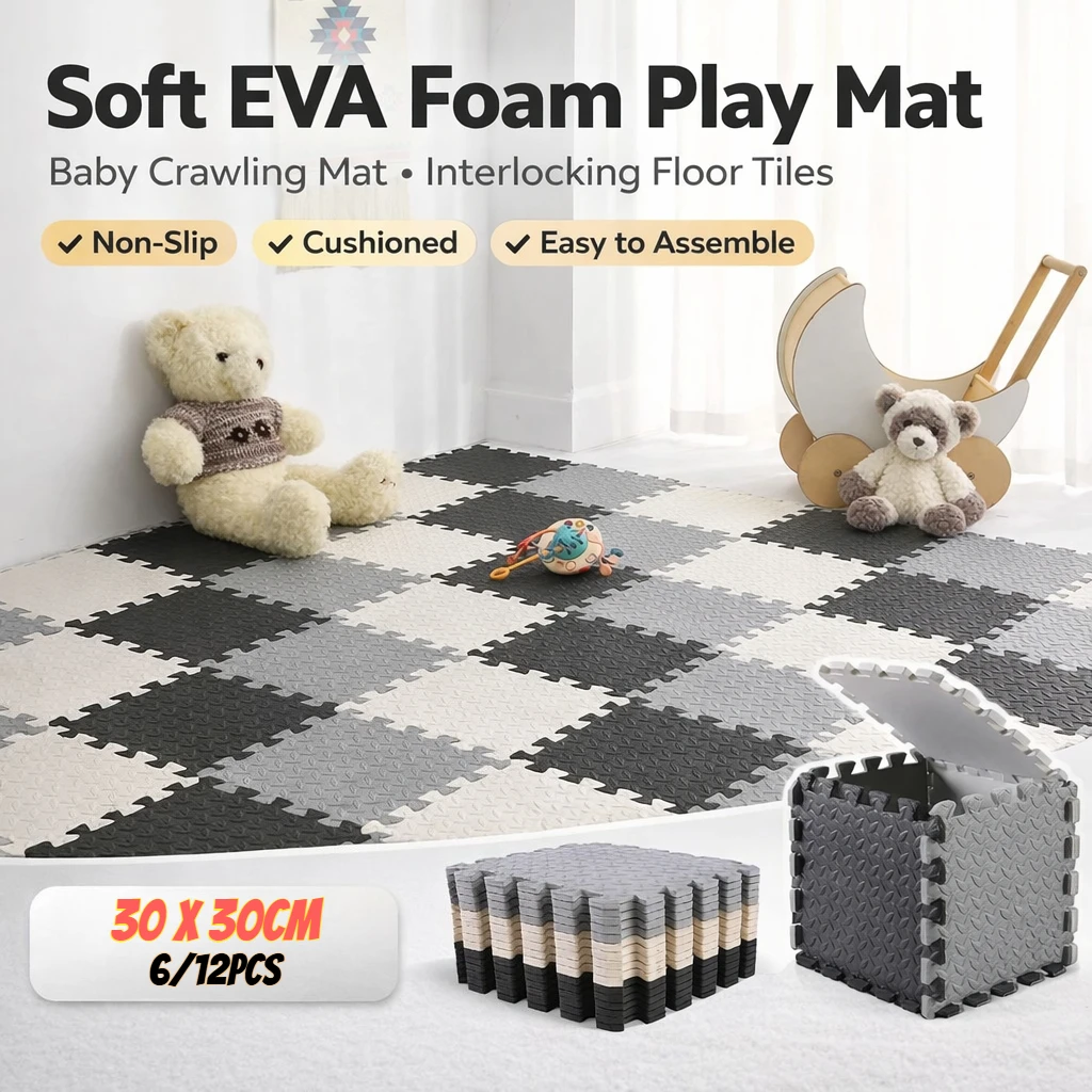 Ineinandergreifende EVA-Schaumstoff-Bodenmatte Weicher Schlafzimmerteppich Puzzle-Teppich Rutschfeste Spielmatte Wohndekor Weiche Fitnessmatte 30x30cm