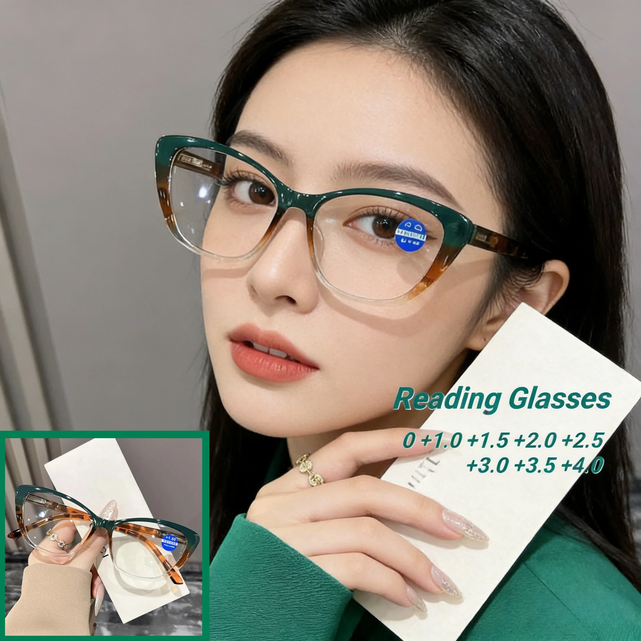 Lesebrille im Cat-Eye-Stil für Damen und Herren, modische Anti-Strahlungs-Brille, Anti-Ermüdungs-Brille mit Sehstärke +100 ° ~+400 °   HD-Objektiv