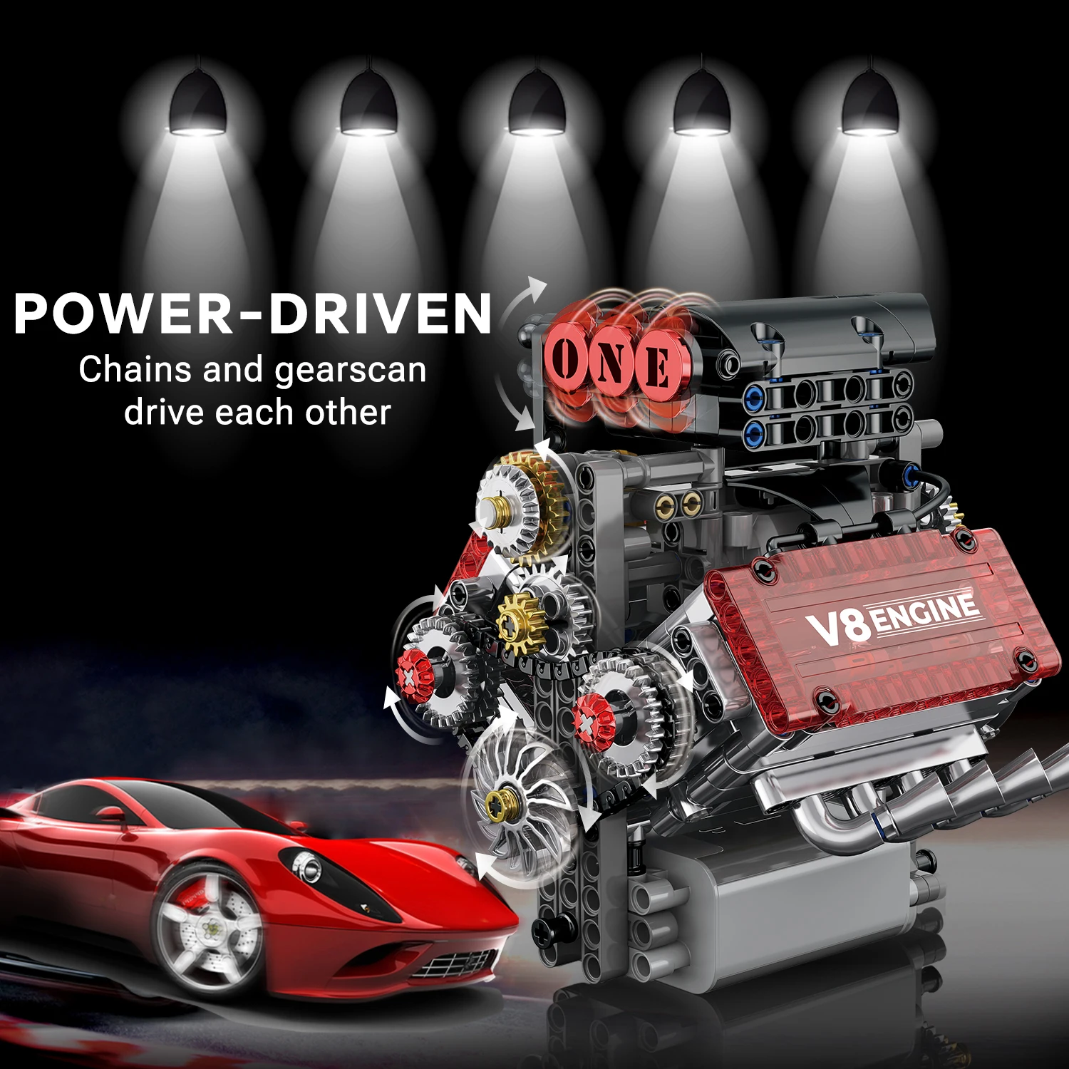V8 Engine MOC Building Blocks Mechanical Assembly STEM Educational Toy For Teens Collectors