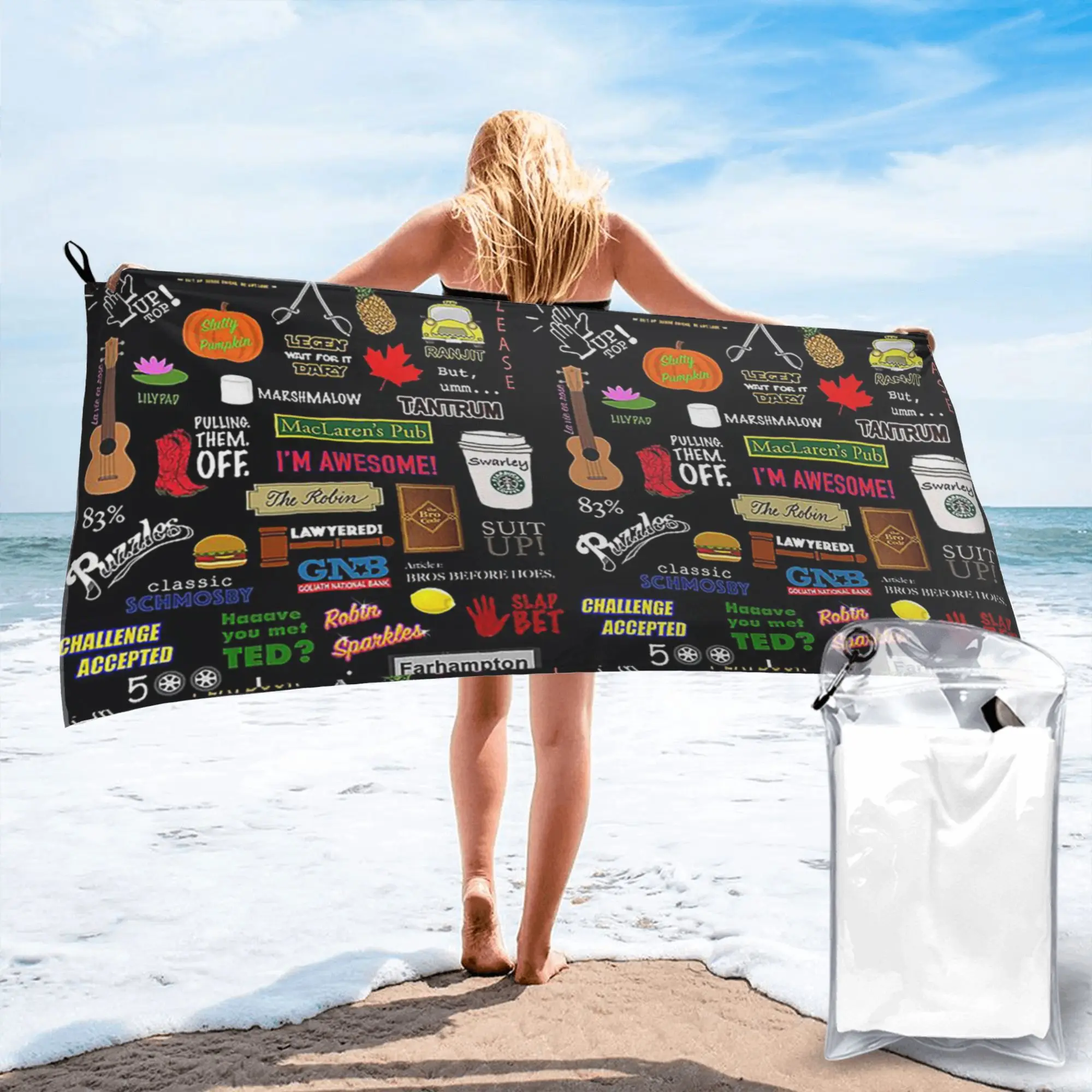How I Met Your Mother Himym Tv Show Collag Beach Towel Soft Microfiber Quick Dry Absorbent Quick Towels For Mountain Climbing