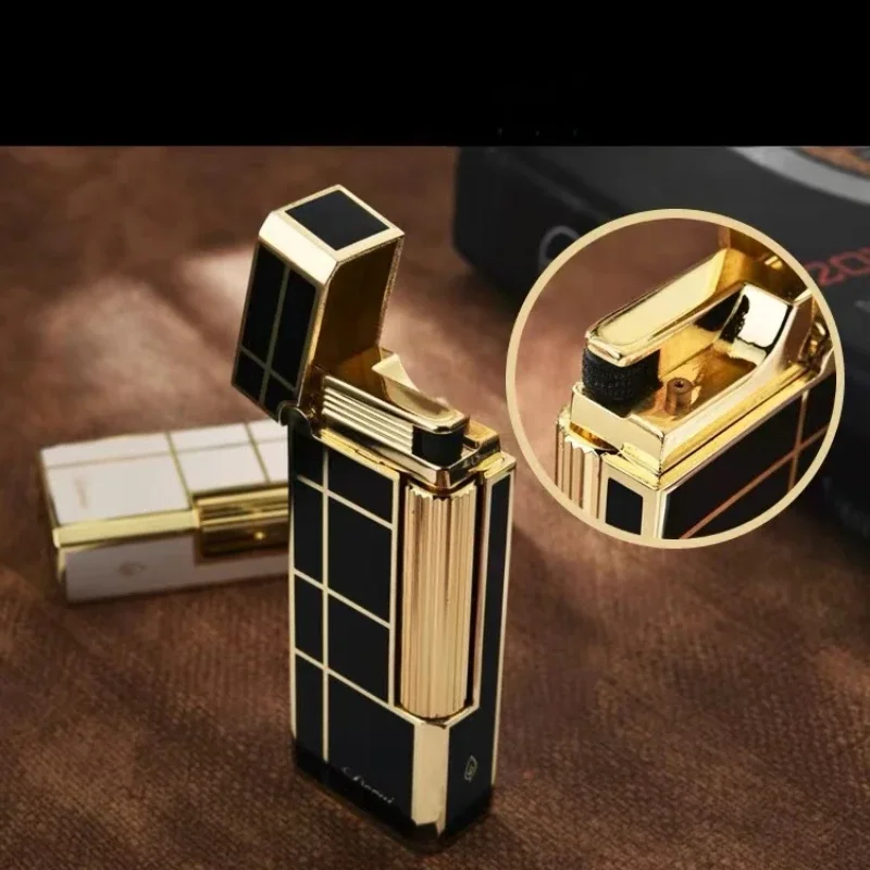 Luxury Inflatable Open Flame Gas Lighter Side Grinding Wheel Metal Butane Side Slip Surface Grinding Wheel Lighter Gift for Men