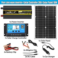 12V to 220V Solar Panel System 18V 18W Solar Panel+30A Charge Controller +Pure Sine Inverter Kit Complete Power Generation Kit