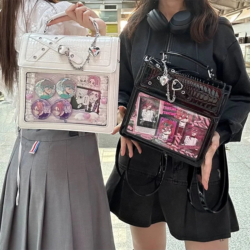 Minimalist Pu Leather Casual Trend Original Subculture Gothic See-Through Shoulder Crossbody Handbag Itabag for Women