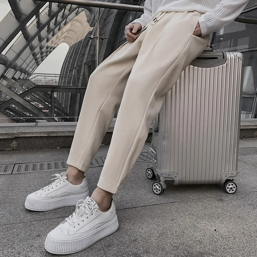 

Мужские летние свободные тонкие повседневные брюки-харланы, укороченные брюки в корейском стиле, модные, молодежные, энергичные, однотонные