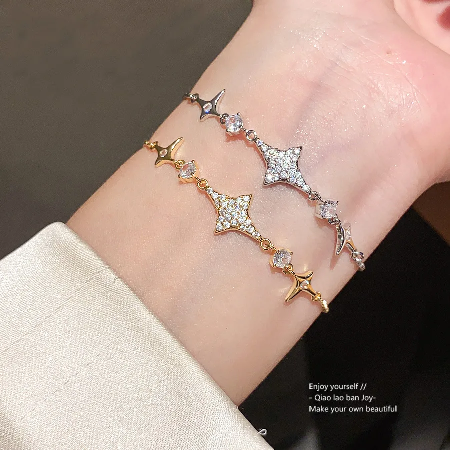 

Браслет с подвеской в виде звезды 2026, позолоченная цепочка с подвеской из циркония, движущийся свет, блеск на запястье