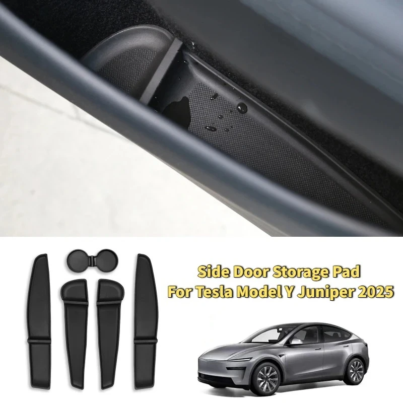 

For Tesla Model Y Juniper 2025 Car Door Storage Pad 5PCS TPE Central Control Water Cup Holder Mat Organizer Tray Car Accessories