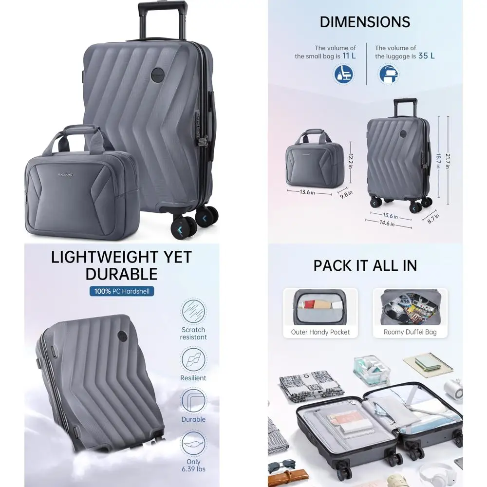 

Набор чемоданов из двух частей с твердым спиннером, 20-дюймовый чемодан, одобренный авиакомпанией, дорожный компаньон для эффективной упаковки