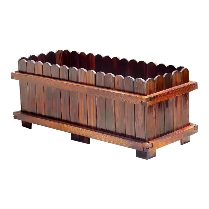 Anti-corrosive solid wood flower box planting box large flower pot outer courtyard terrace rectangular vegetable pot balcony out