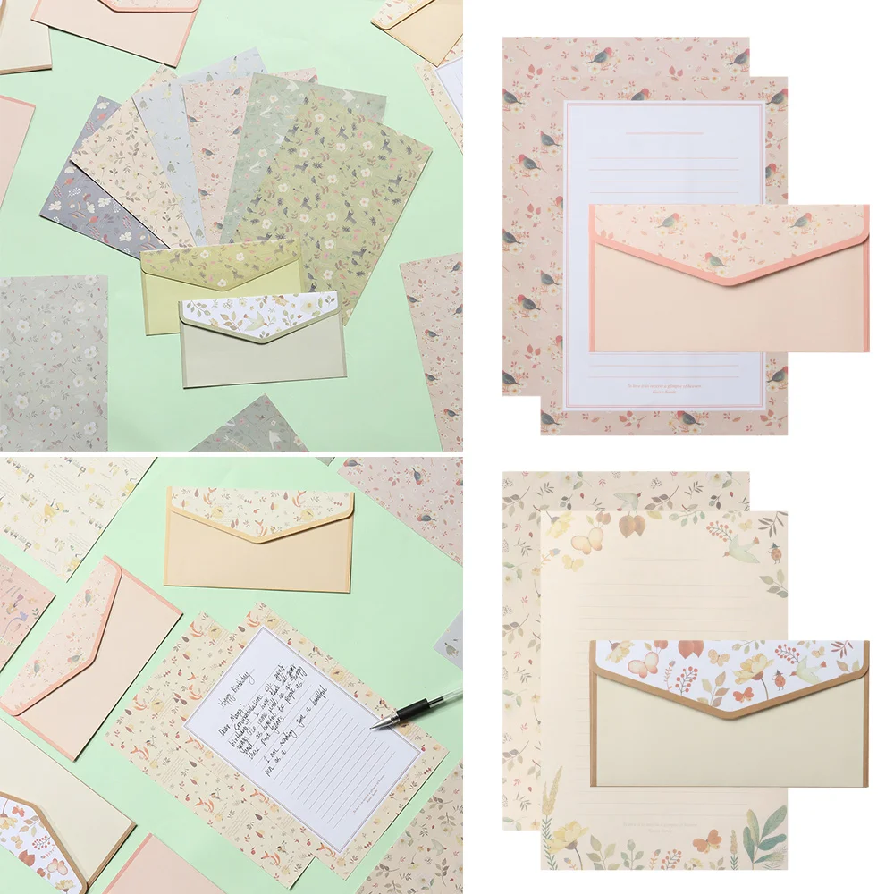 6pcs Letter Paper + 3pc Envelope Creative Stationery Writting Paper Beautiful Flower Gift