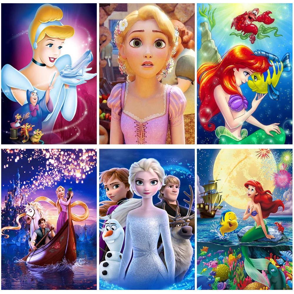 

Diseny Cartoon Princess Elsa Anna Ariel Rapunzel Diamond Painting Embroidery Full Square Mosaic Christmas Home Decor