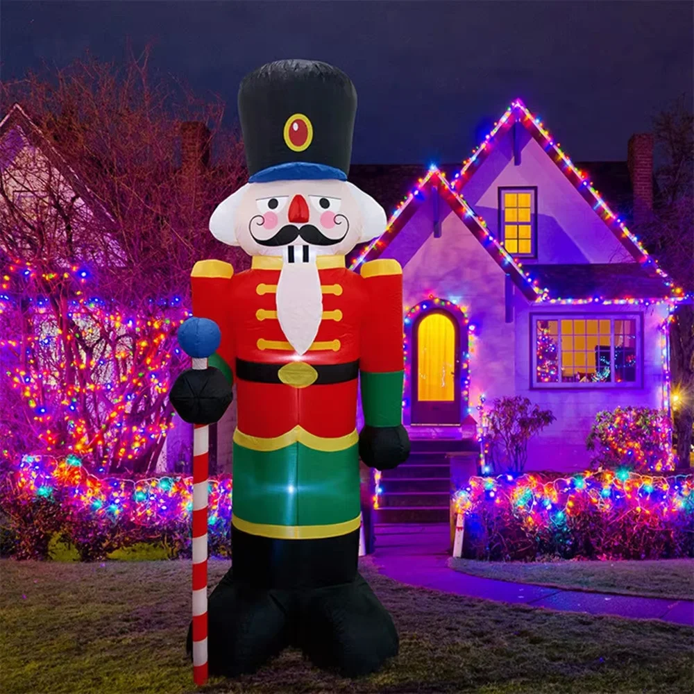 Soldado Cascanueces inflable de 8 pies, adornos navideños al aire libre para el hogar, patio, jardín, decoración, Feliz Navidad, juguetes de regalo de Año Nuevo