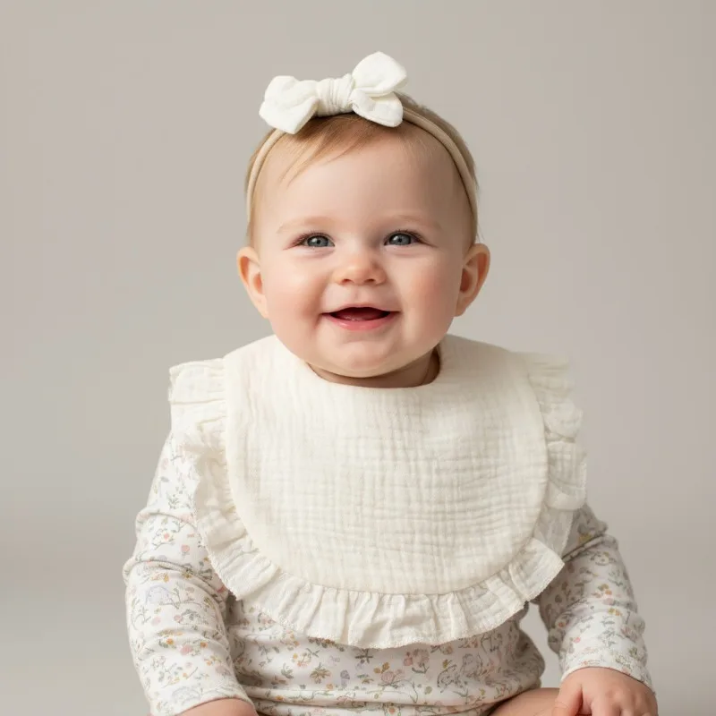 

2pcs Adorable Baby Set Cotton Drool Bibs with Ruffle Headband,Newborn Photography Prop Daily Use Soft Absorbent Saliva Towel