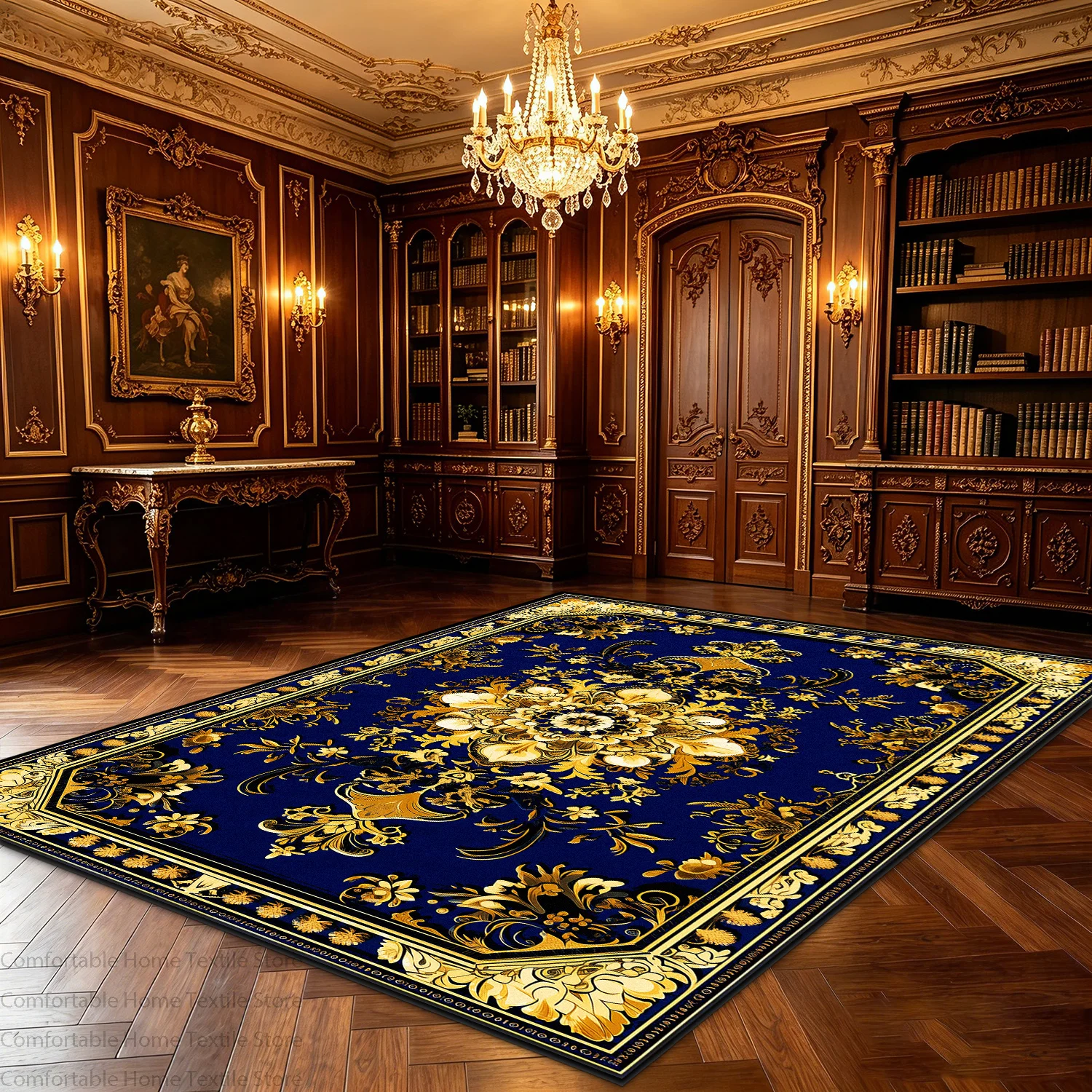 European Baroque Rich Toned Antiskid Living Room Rug Fluffy Machine Washable Floral Floor Mat Luxury for Living Room Home Decor