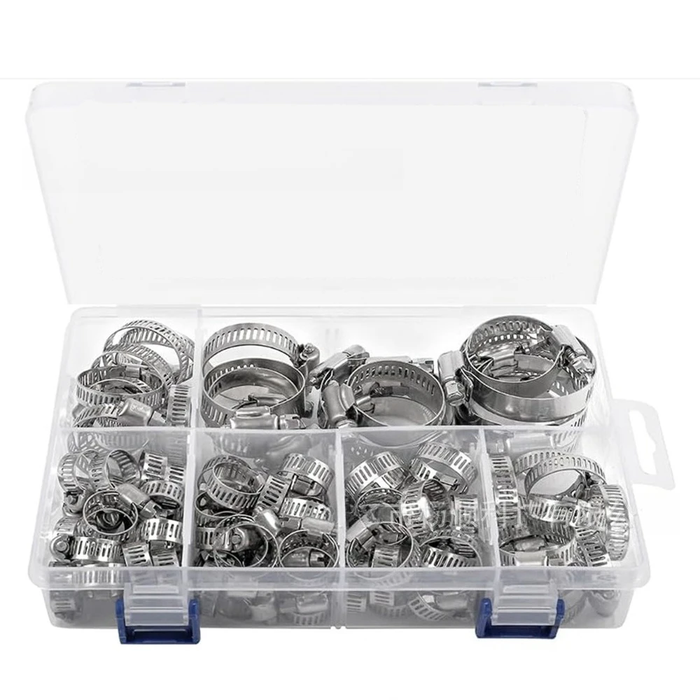80pcs-boxed-201-stainless-steel-american-type-hose-clamp-6-51mm-worm-drive-clip-assortment