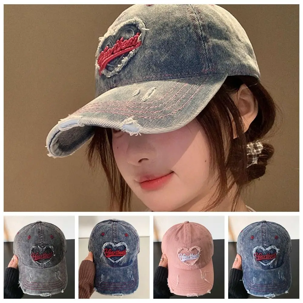 

Fashion Love Vintage Baseball Cap Korean Style Y2K Letter Visors Peaked Hat Embroidery Denim Snapback Cap Men