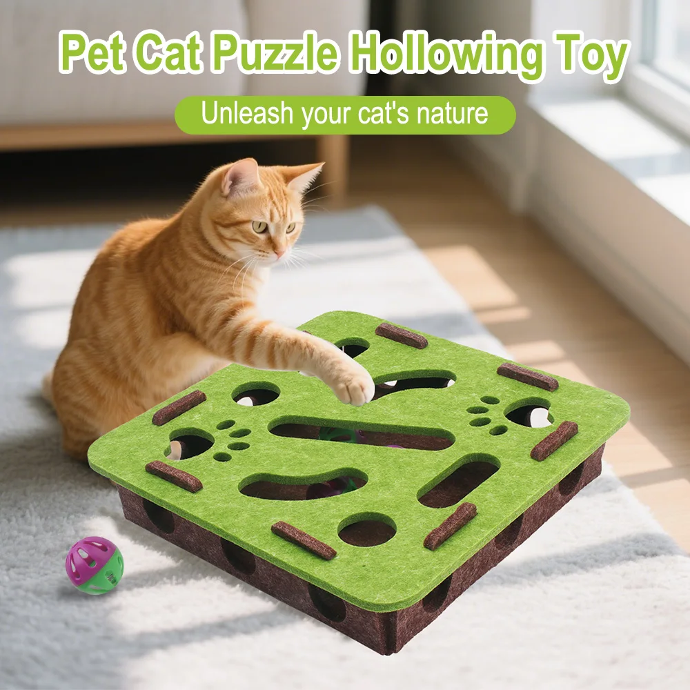 Cat Brain Teaser Toy - Sensory Maze Game with Rolling Balls for Curious Indoor Kittens Mental Stimulation & Hunting Exercise​​