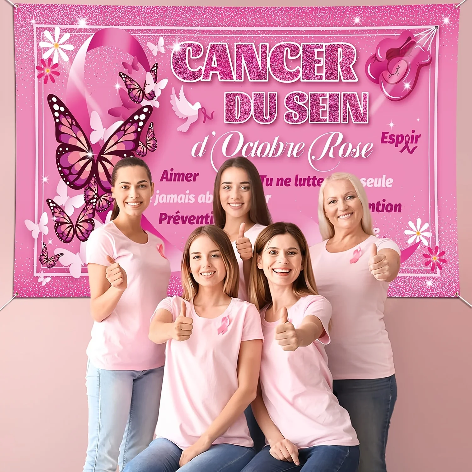 راية حفلة للتوعية بسرطان الثدي خلفية روبان روز زينة الحفلات الحب الأمل الإيمان قوة خلفية السرطان دو سين Aw