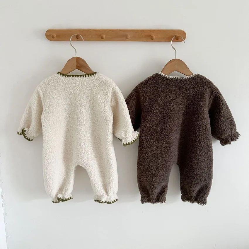 ZOETOPKID Autumn Winter Baby Jumpsuit with Velvet Warm Baby Boy's One Piece Clothes Girl's Climbing Clothes and Hat 2pcs Sets