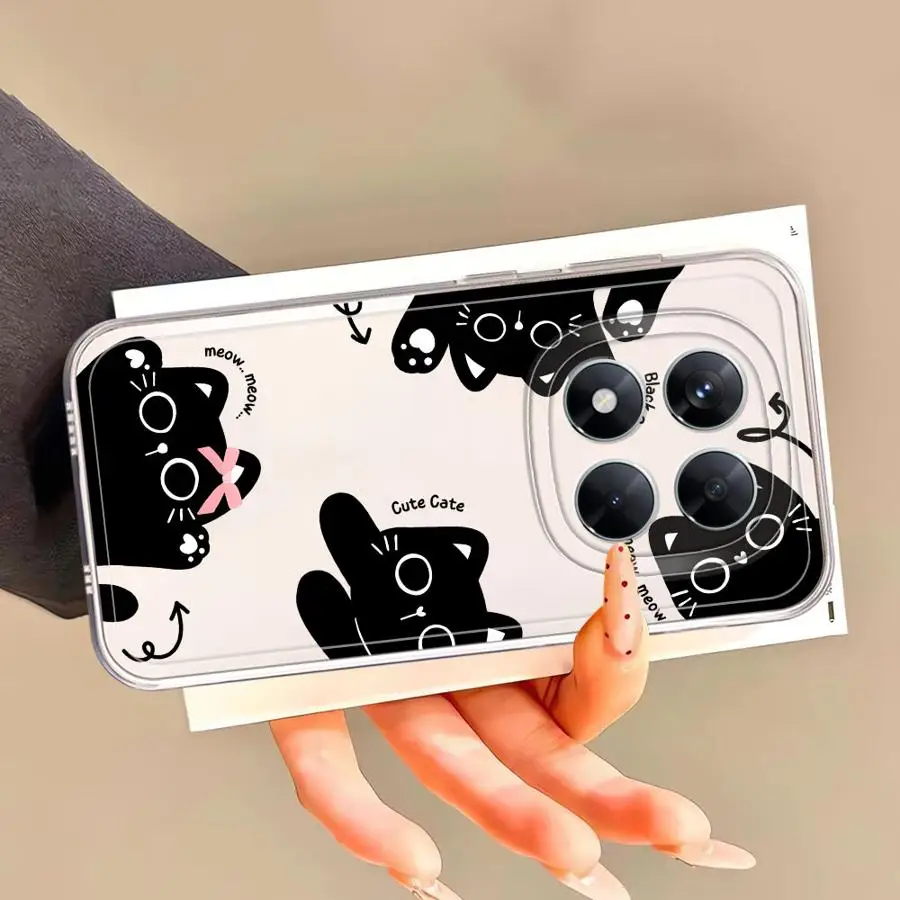حافظة ناعمة شفافة لهاتف Xiaomi Poco X4 M3 X3 Pro X4 GT X5 X3 NFC Cute Little Black Cat #4