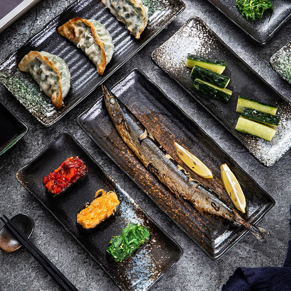

1Pcs Japanese Style Ceramic Rectangular Plate Long Saury Sushi Dessert Food Serving Tray Sushi Plate Food Serving Tray