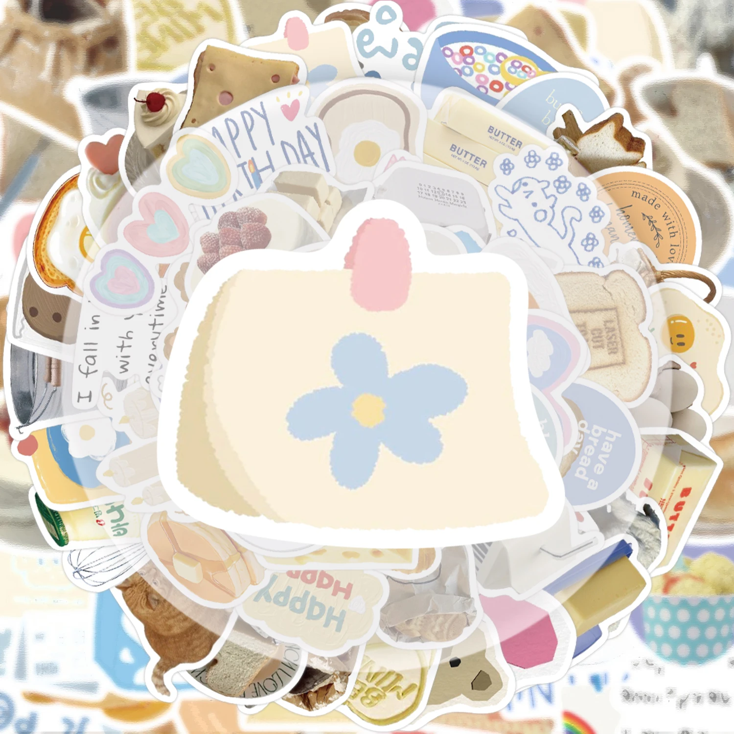 63 Pieces of Butter Bread Graffiti Stickers, Suitable for Decorating Water Bottles, Laptops, Mobile Phones, Suitcases, Skateboards, Guitars, Gift Boxes, and Party Decorations