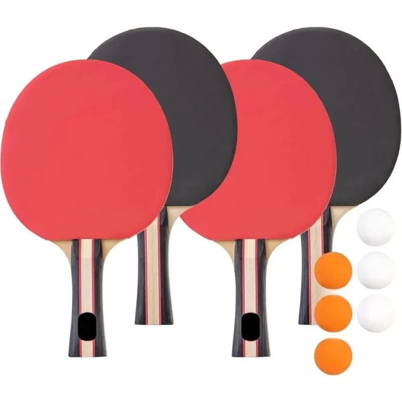 

6 – 3 Star Orange and White Balls Performance 4 Player Ping Pong Paddle Set of 4 – Table Tennis Rackets,