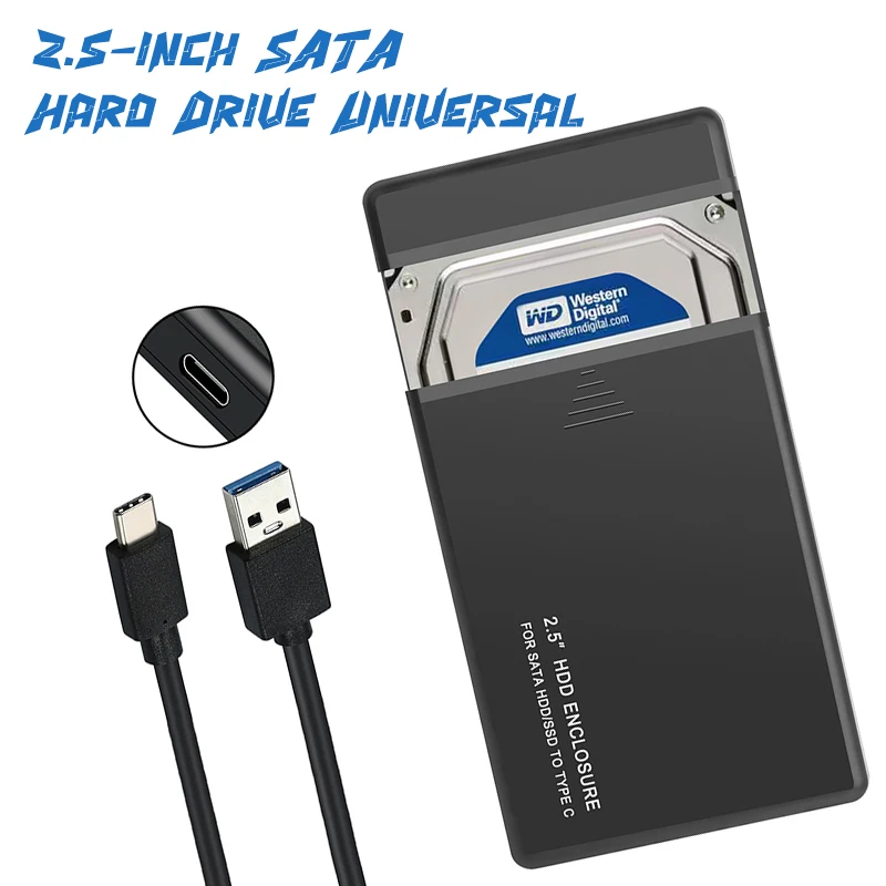 حاوية محرك الأقراص الصلبة مقاس 2.5 بوصة USB3.1 حافظة القرص الصلب الخارجي المحمول SATA إلى USB3.0/Type-C حاوية القرص الصلب 5Gbps SATA HDD للكمبيوتر المحمول
