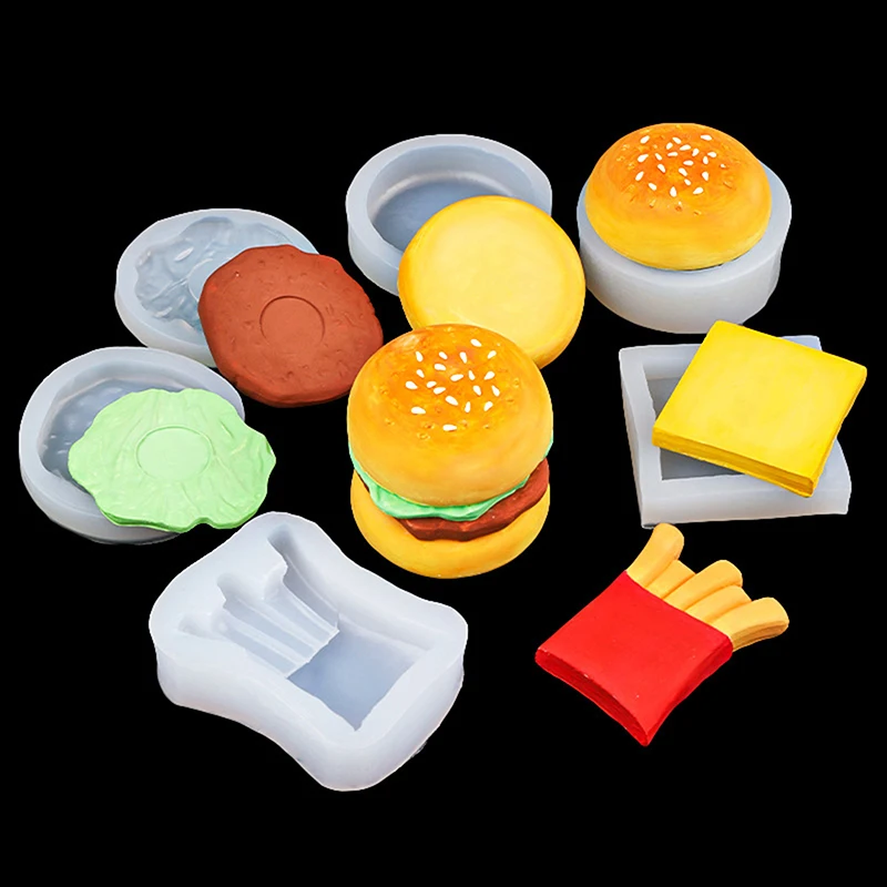 Simulation Hamburg Mold Mini Candle Silicone Mold French Fries Modeling Candle Plaster Mold Baking Mould DIY Toy Kitchen