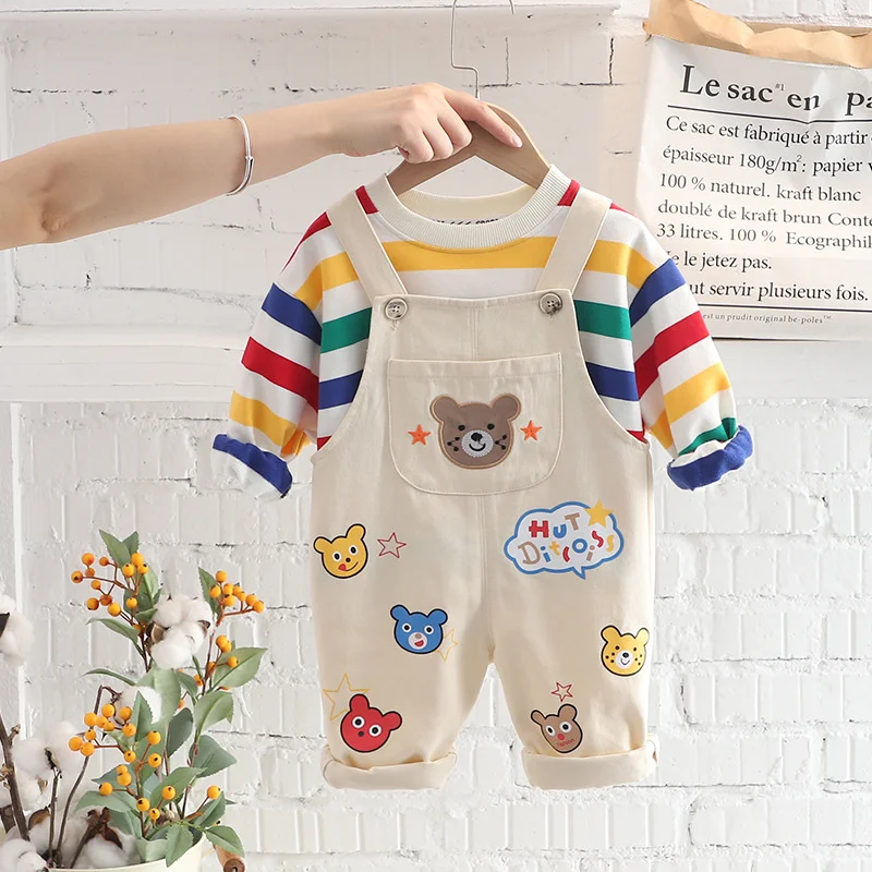 New Spring Autumn Baby Boys Clothes Suit Children Girls Fashion T-Shirt Overalls 2Pcs/Set Toddler Casual Costume Kids Tracksuits