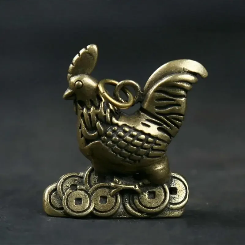 34Mm Small Curio Chinese Bronze Zodiac Animal Rooster Cock Money Wealth satue