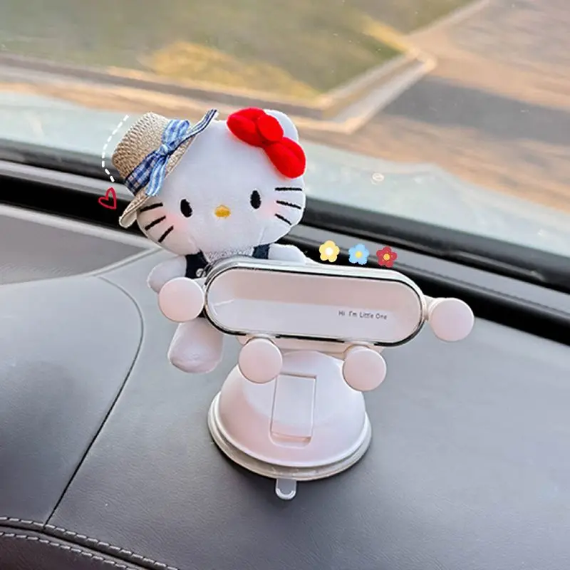 

Kawaii Hello Kitty Sanrio Cute Cartoon Car Phone Stand Automobile Center Console Decoration Dashboard Sucker Bracket for Kids